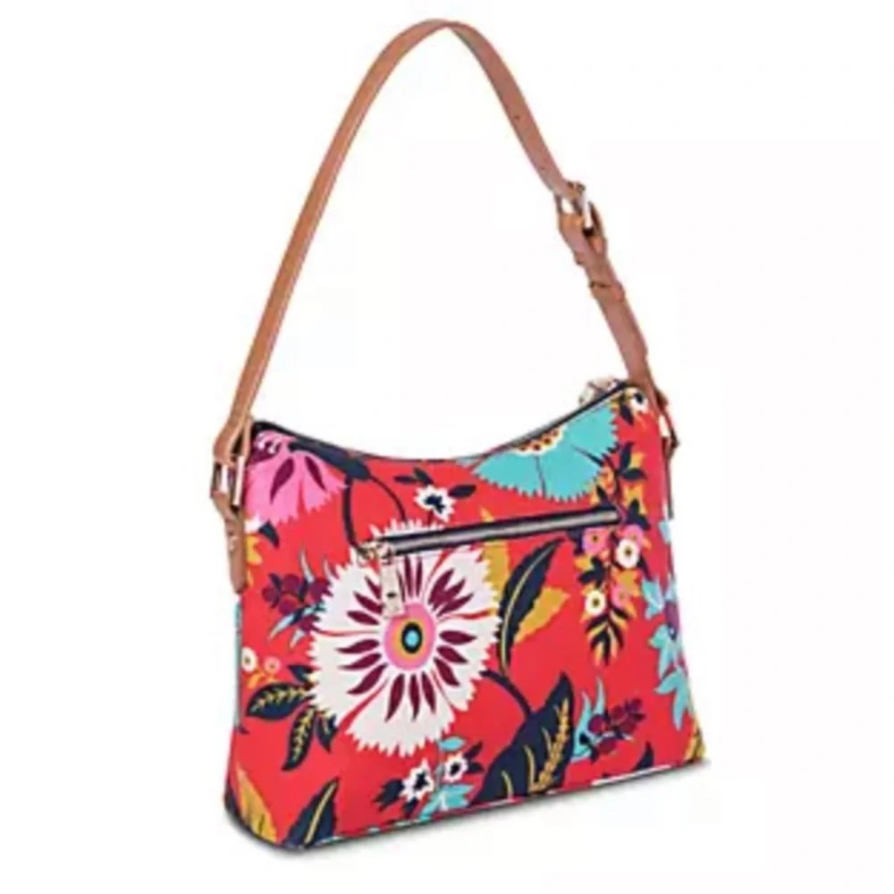 Floral Print Shoulder Bag in Red and Pink